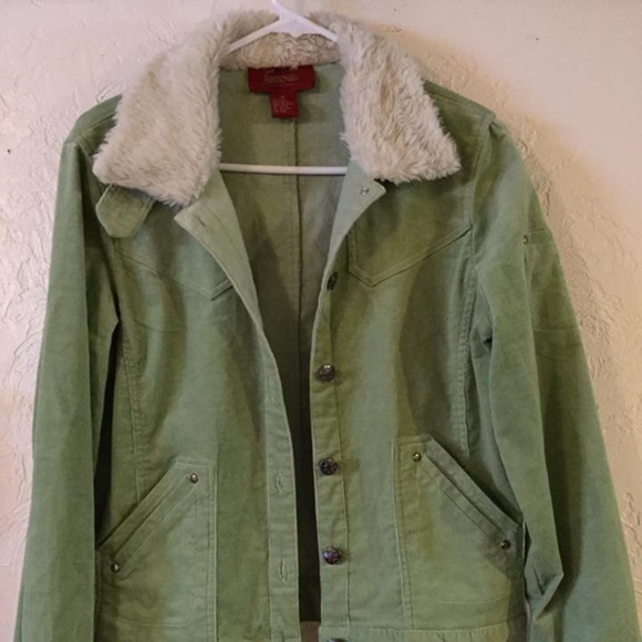 Paris Blues Jackets & Blazers - Paris Blues Green Corduroy Jacket with Faux Fur